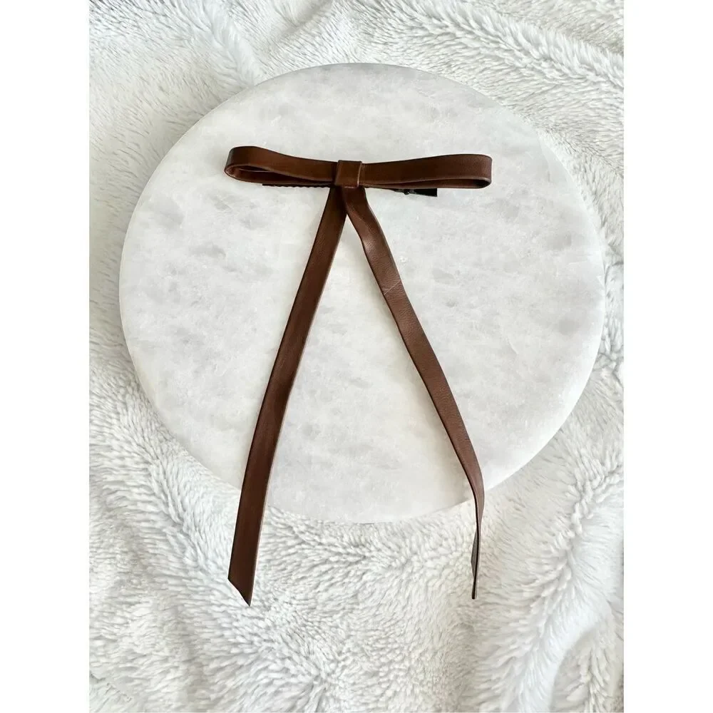 Chocolate brown color mini leather hair bow clip